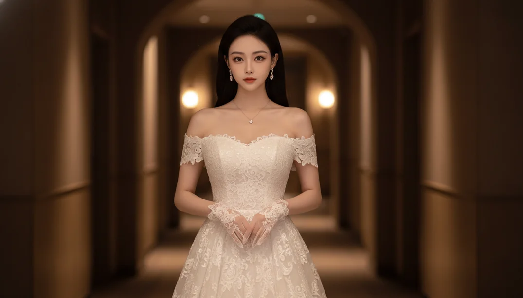 ブライダルポートレート - ホワイトレースウェディングドレス