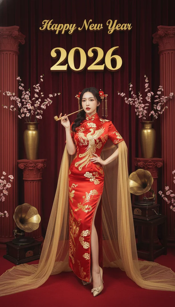 エレガントなチーパオスタジオショット