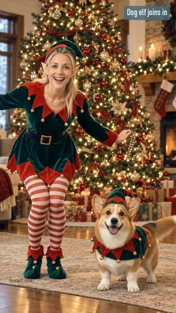 Dog elf joins in late frame of the clip