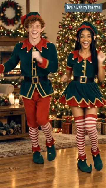 Two elves by the tree late frame of the clip