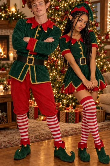 Two elves by the tree designed still used as the first frame