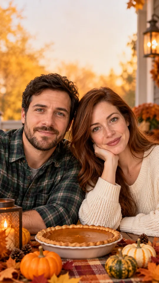 Couple by the pie: designed 9:16 still