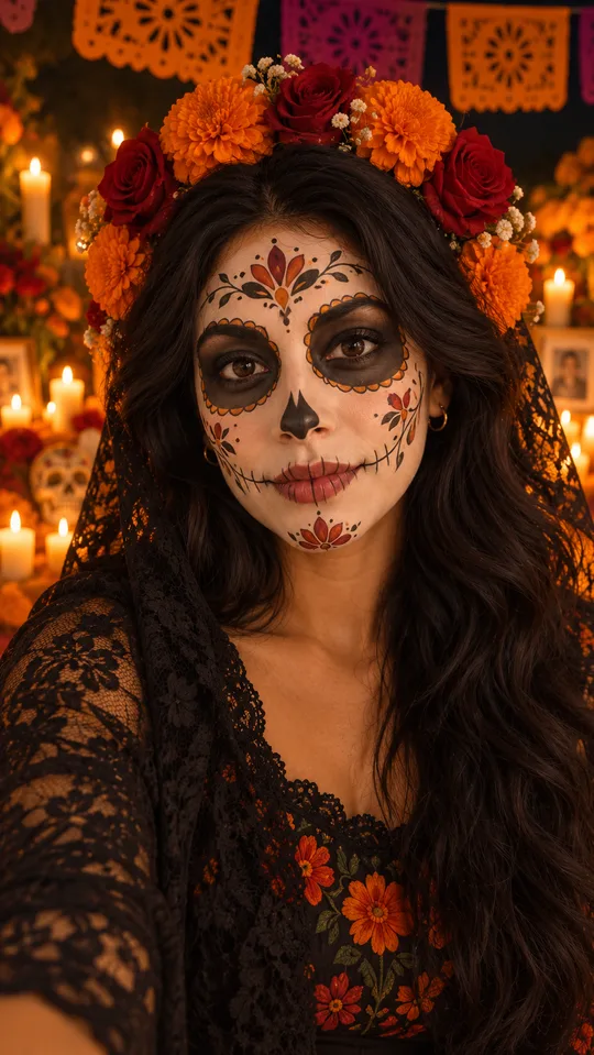 Candlelit calavera designed still used as the first frame