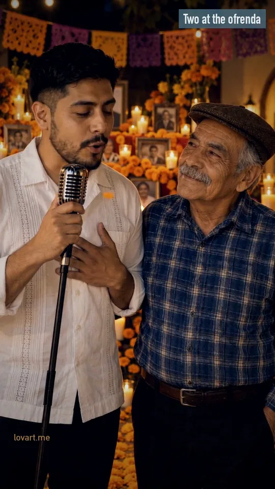 Two at the ofrenda early frame of the clip