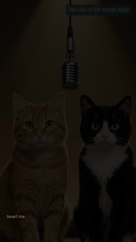 Two cats on the orange stage late frame of the clip