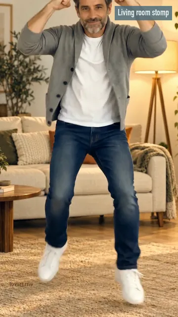 Step 1 example: fists up with a stomping knee lift, full body in frame
