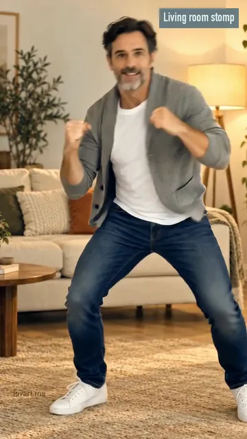 Fencer lunge, frame from the Living room stomp clip